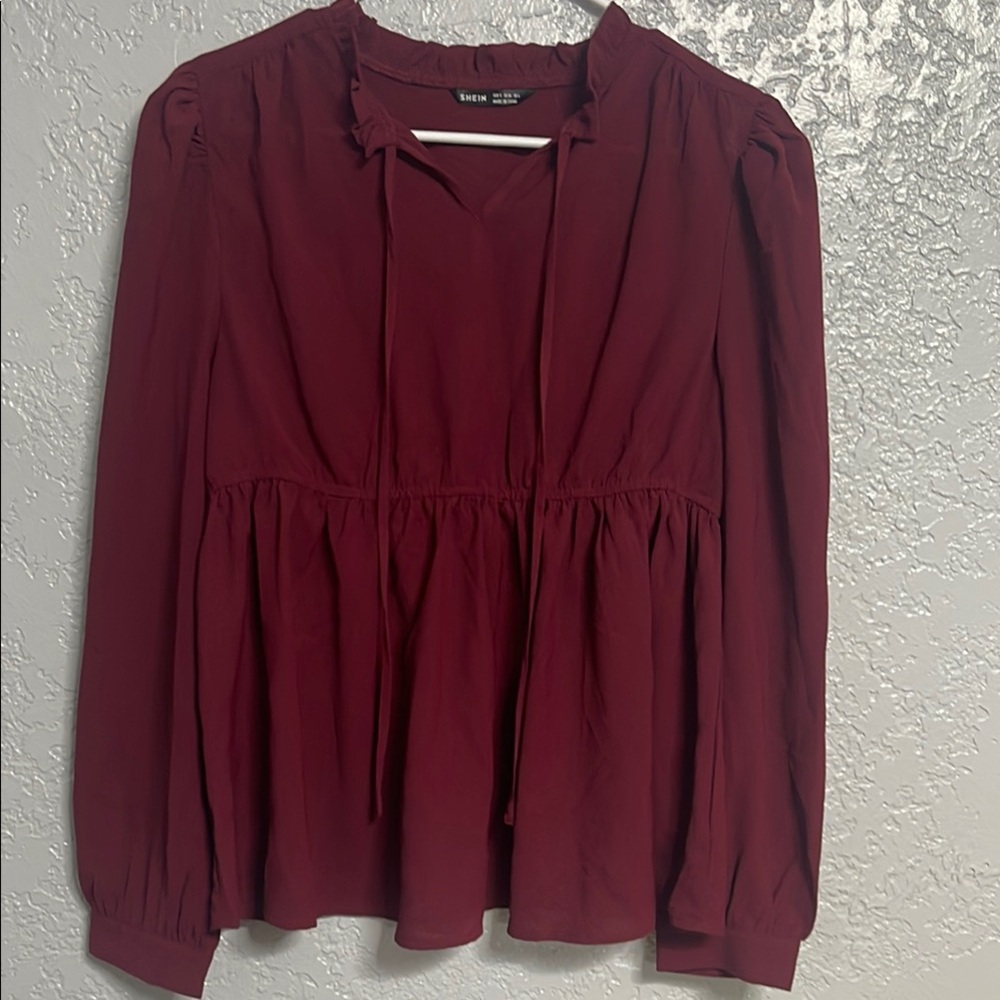 SHEIN Burgundy Ruffled Peter Pan Collar Blouse size small Never worn